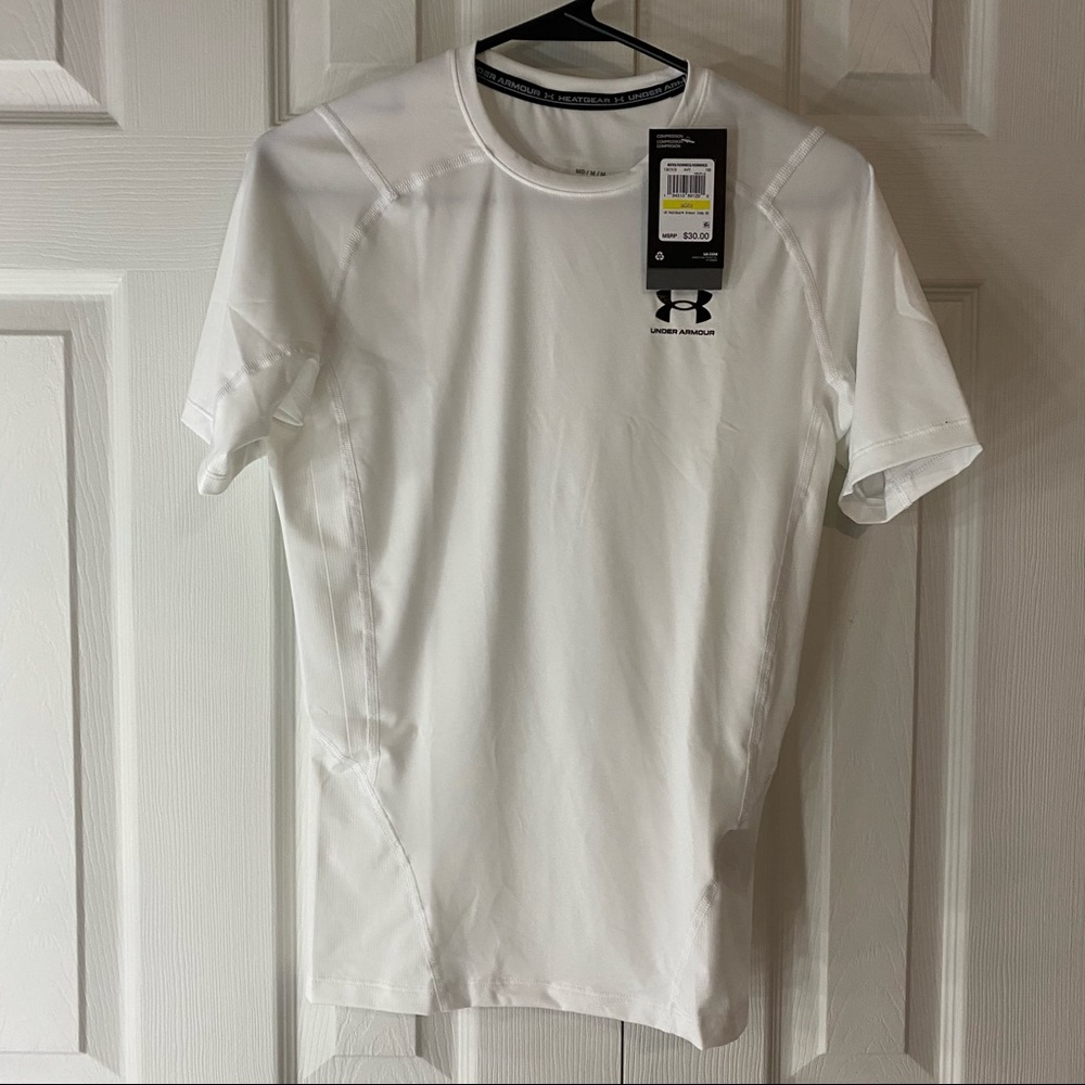 Mens White Compression Short Sleeve Shirt Medium